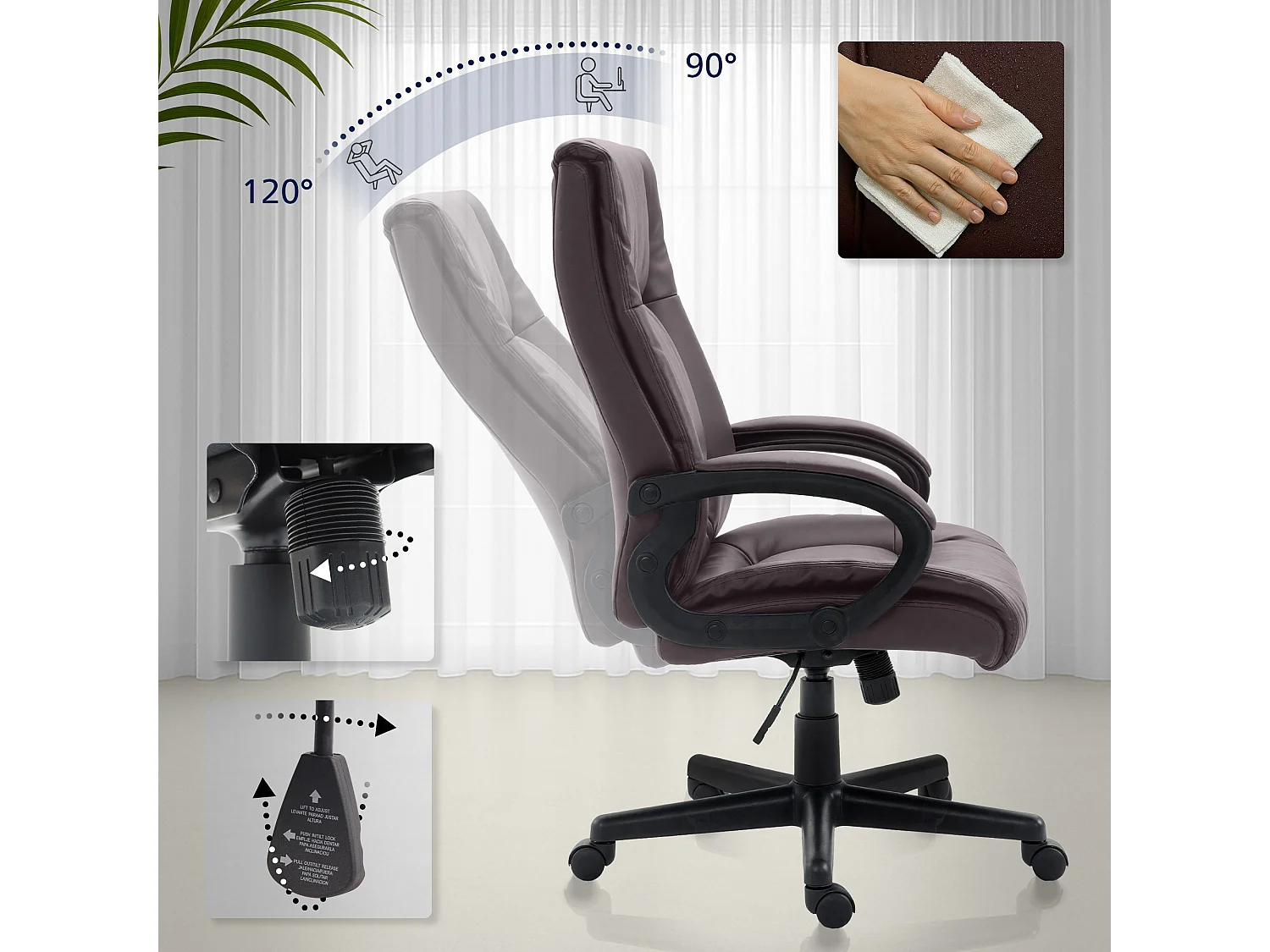 Chaise de bureau - Similicuir & Nature - Marron - XL Sparta
