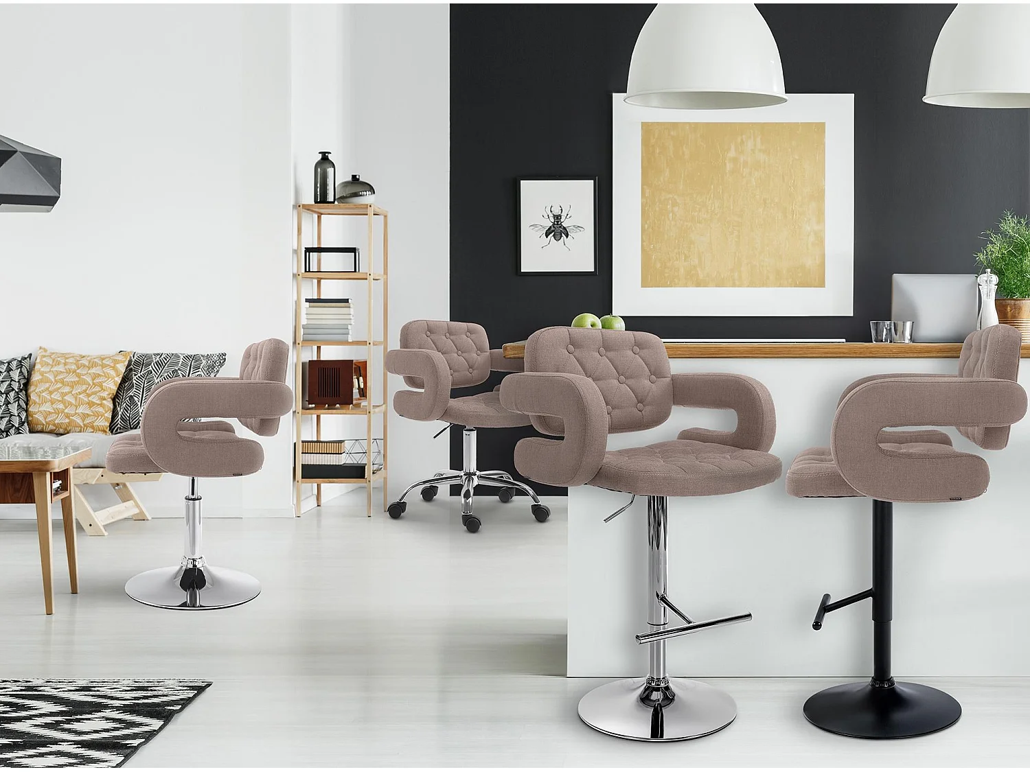 Chaise de bureau - Tissu & Métal chromé - Taupe - Dublin