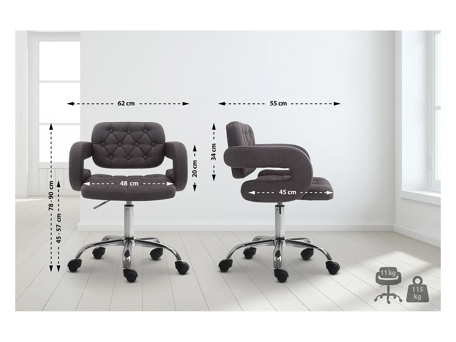 Bürostuhl - Stoff & Metall in Chromoptik - dunkelgrau - Dublin