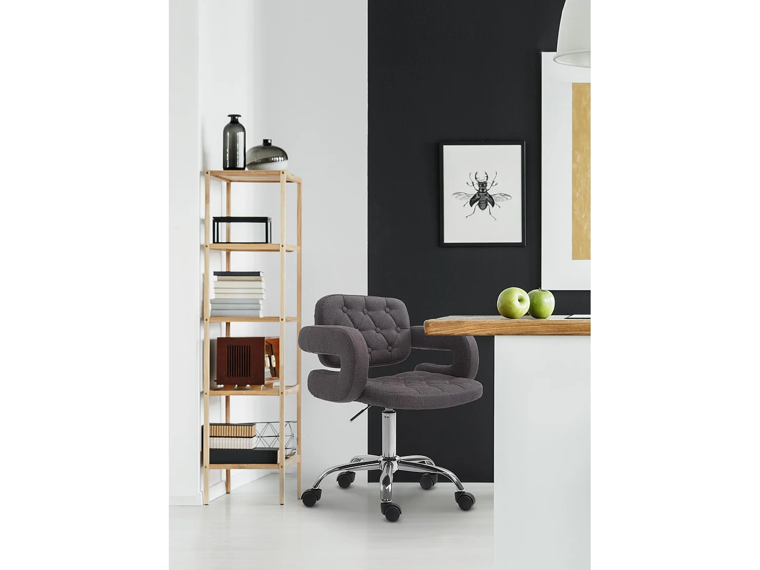 Chaise de bureau - Tissu & Métal chromé - Gris foncé - Dublin