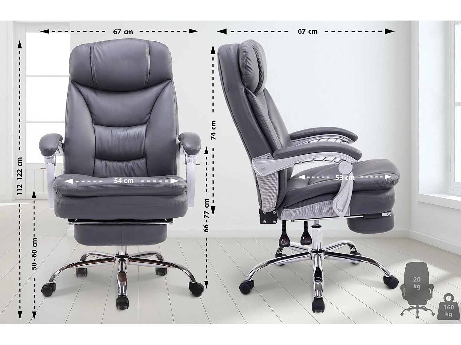 Chaise de bureau - Similicuir - Gris - XL Troy