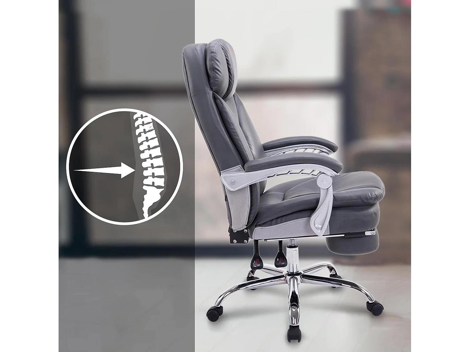 Chaise de bureau - Similicuir - Gris - XL Troy