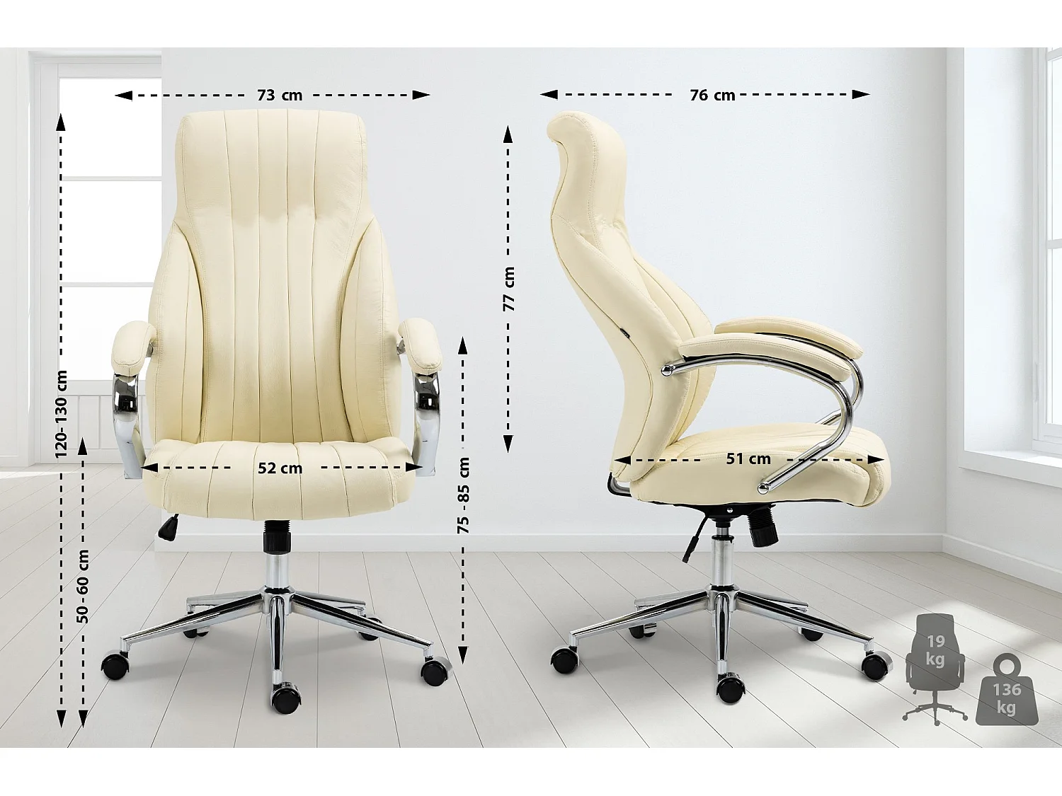 Chaise de bureau - Véritable cuir & Antique clair - Crème - Wigan