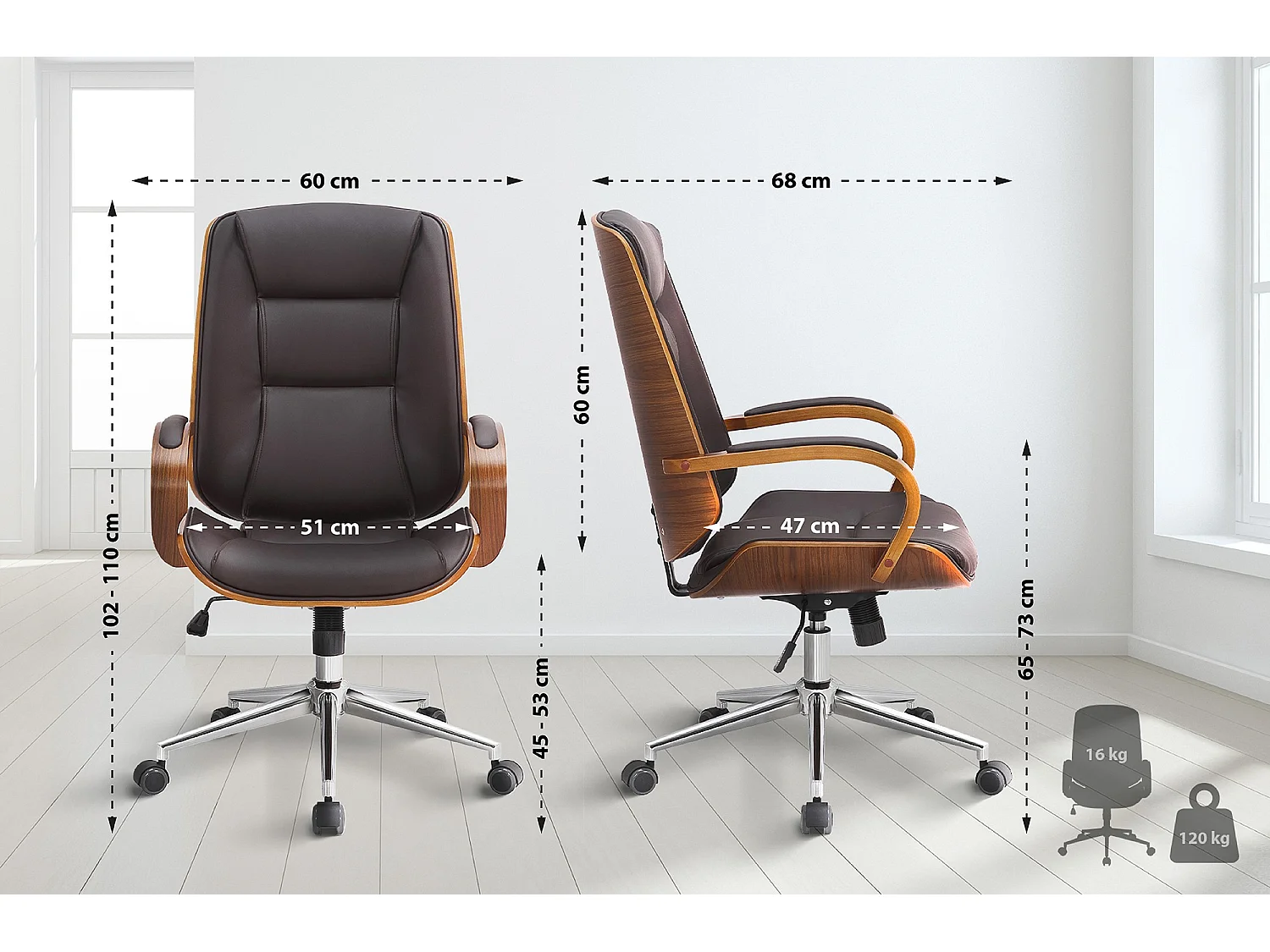 Chaise de bureau - Similicuir - Noyer / Marron - Yankton
