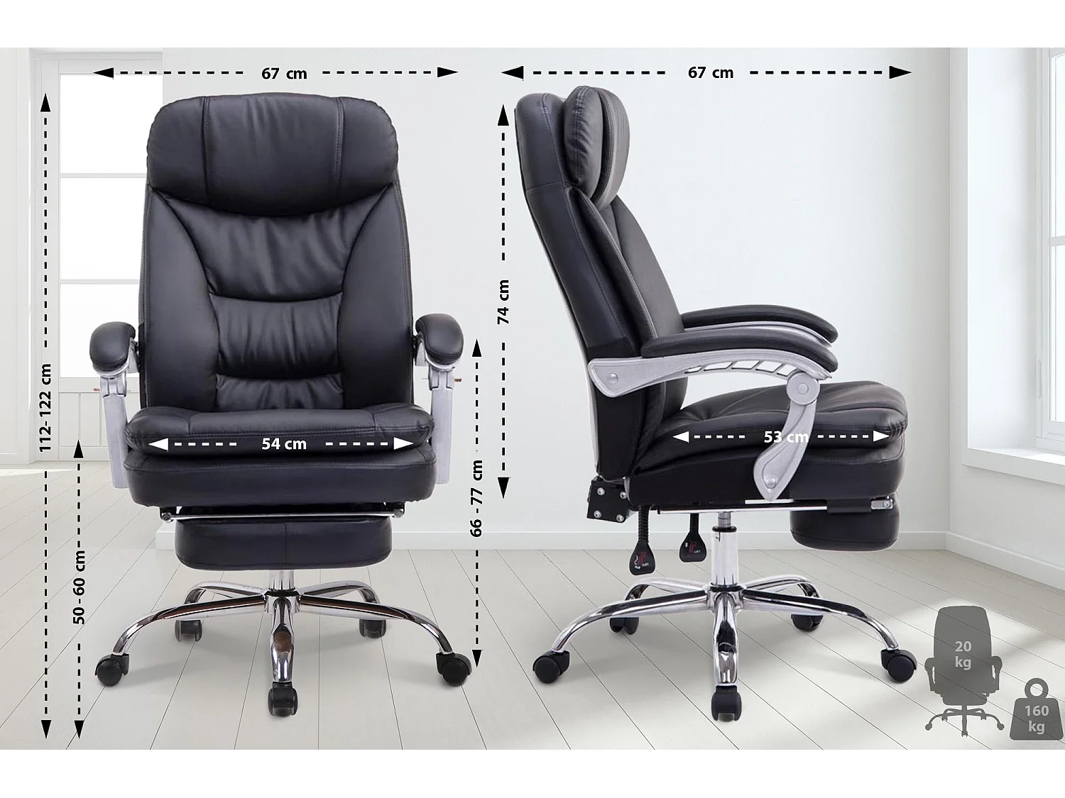 Chaise de bureau - Similicuir - Noir - XL Troy