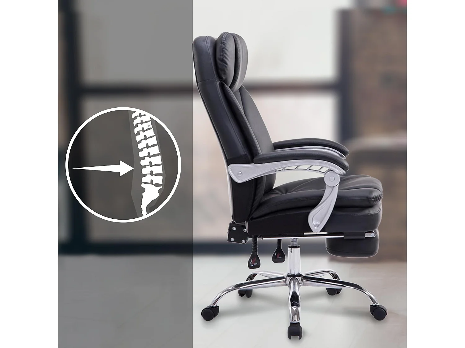 Chaise de bureau - Similicuir - Noir - XL Troy