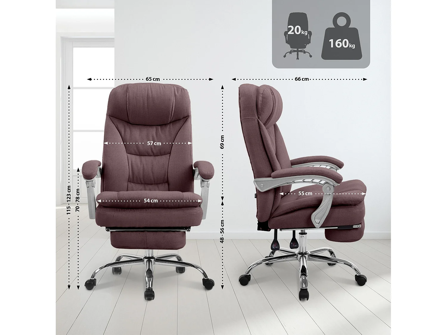 Chaise de bureau - Tissu - Marron - XL Troy