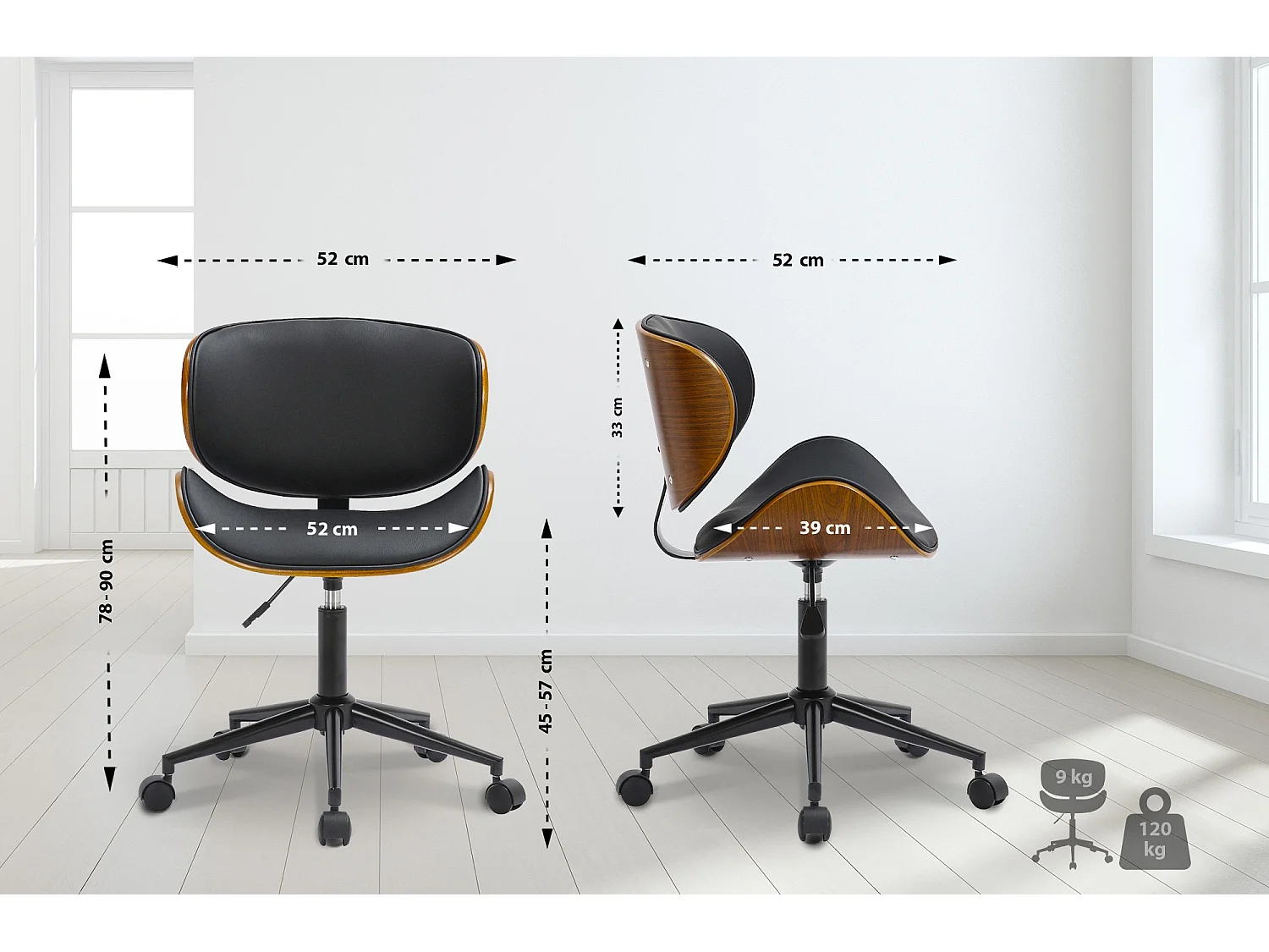 Chaise de bureau - Similicuir & Métal noir mat - Noir - Sammy