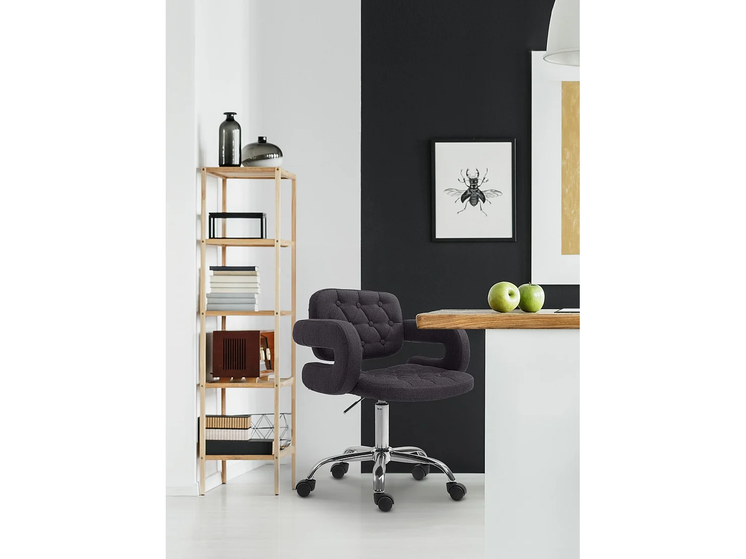 Chaise de bureau - Tissu & Métal chromé - Noir - Dublin