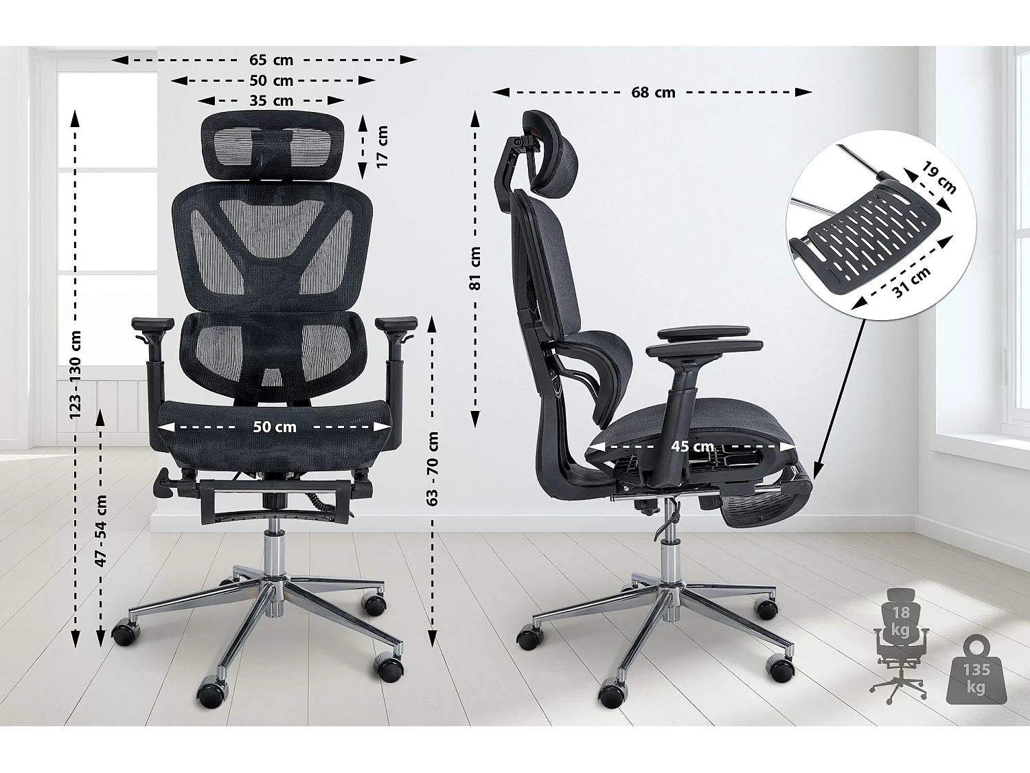 Bureaustoel - Stof & Kunststof - zwart - Grover