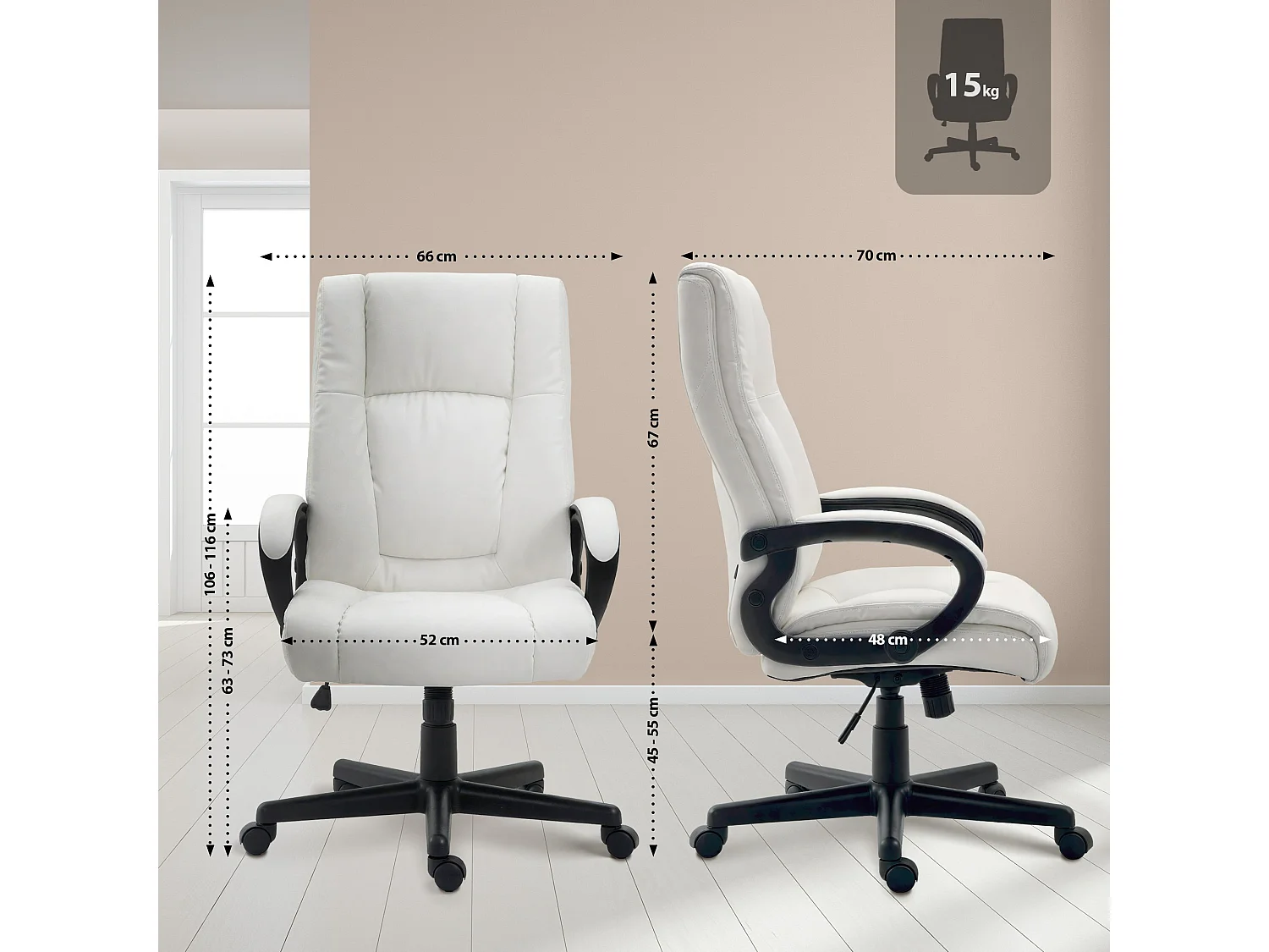 Chaise de bureau - Similicuir & Nature - Blanc - XL Sparta