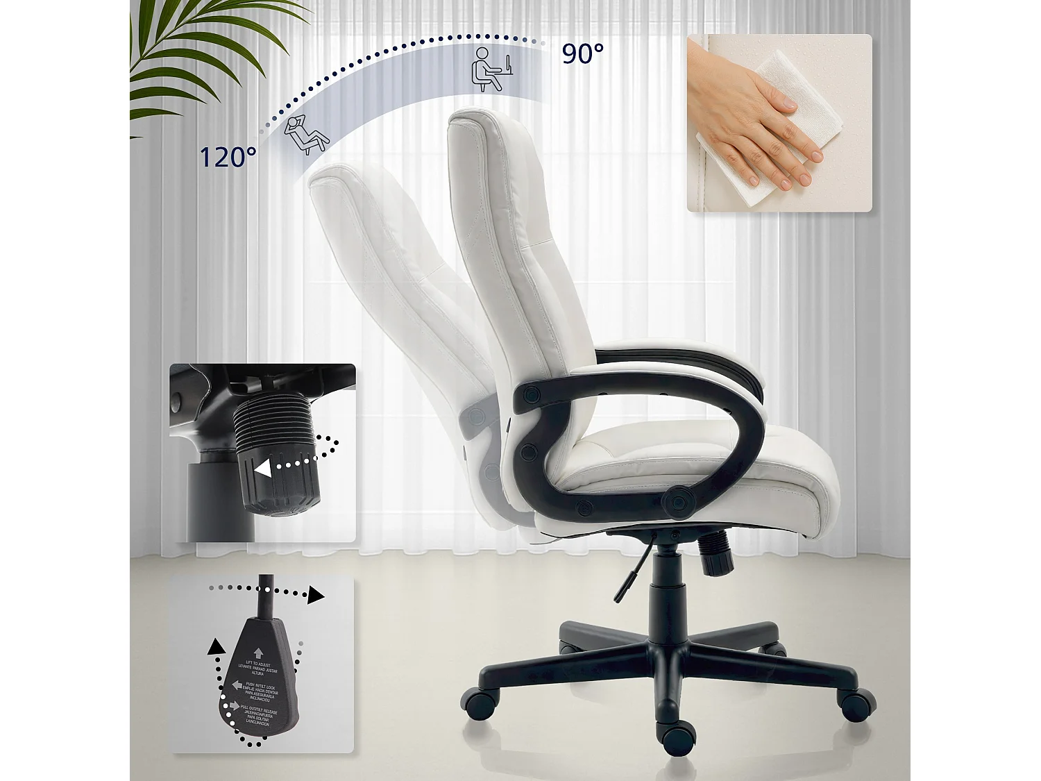 Chaise de bureau - Similicuir & Nature - Blanc - XL Sparta