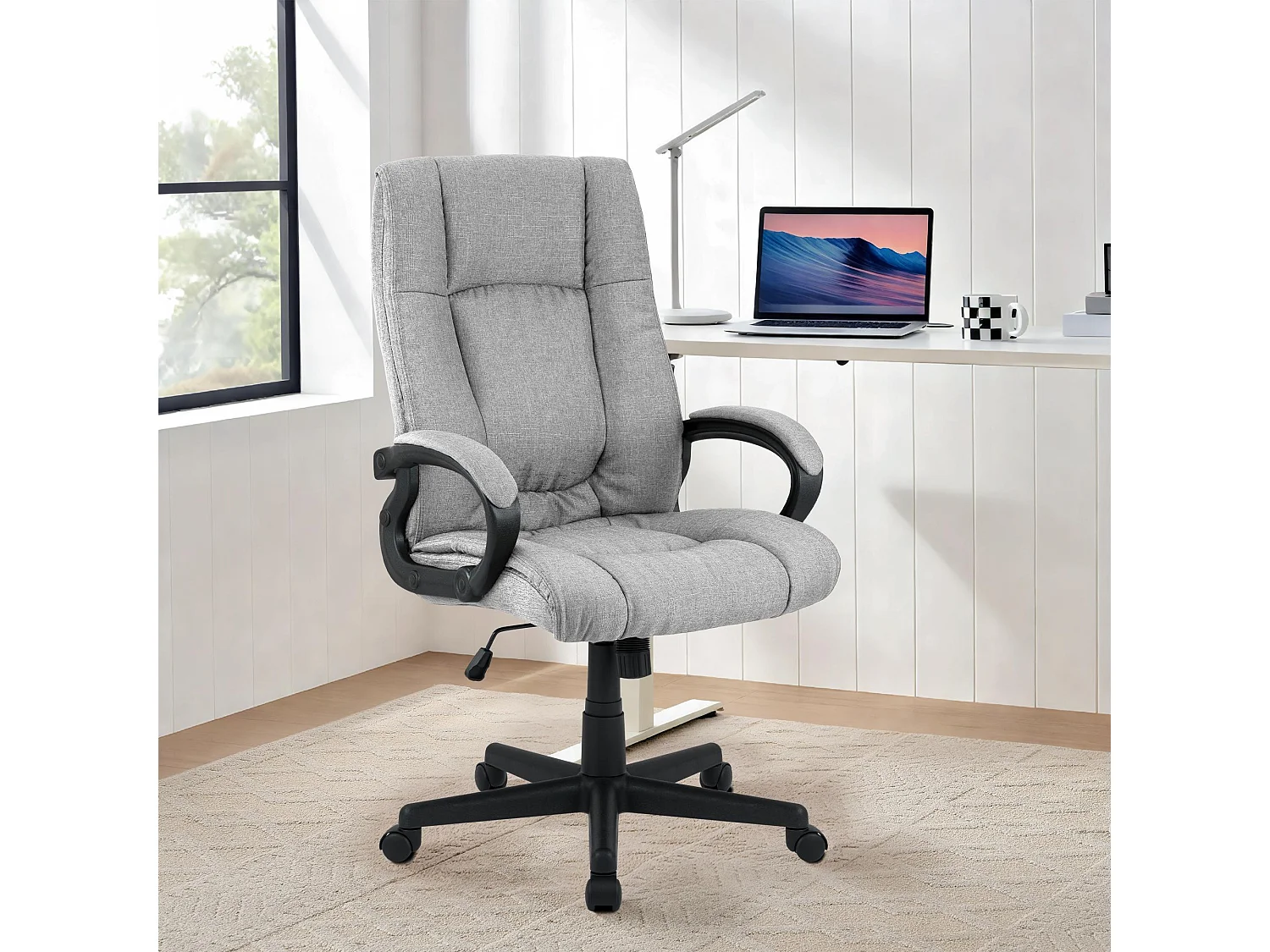 Chaise de bureau - Tissu & Noir - Gris - XL Sparta