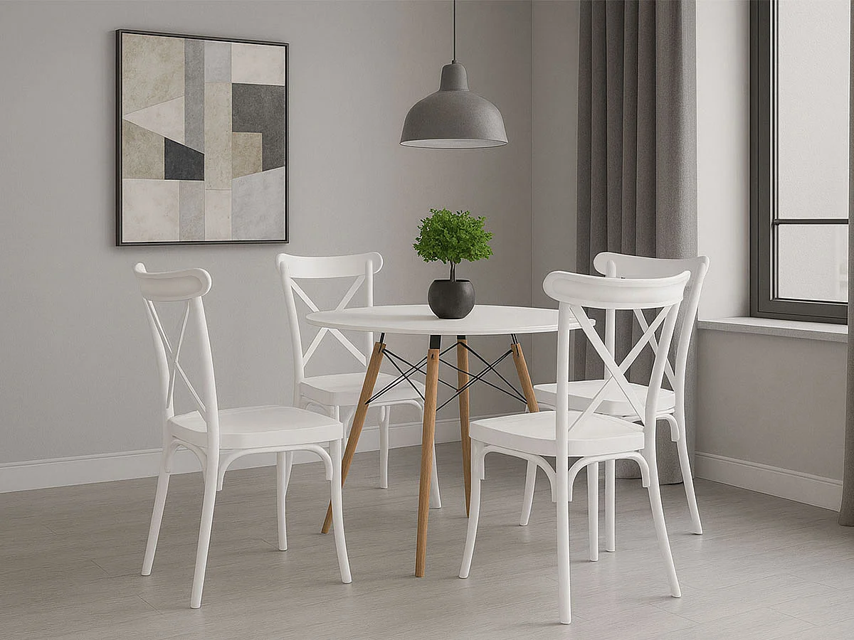 Mesa de apoio Geneve e 4 Cadeiras Brico (branco)