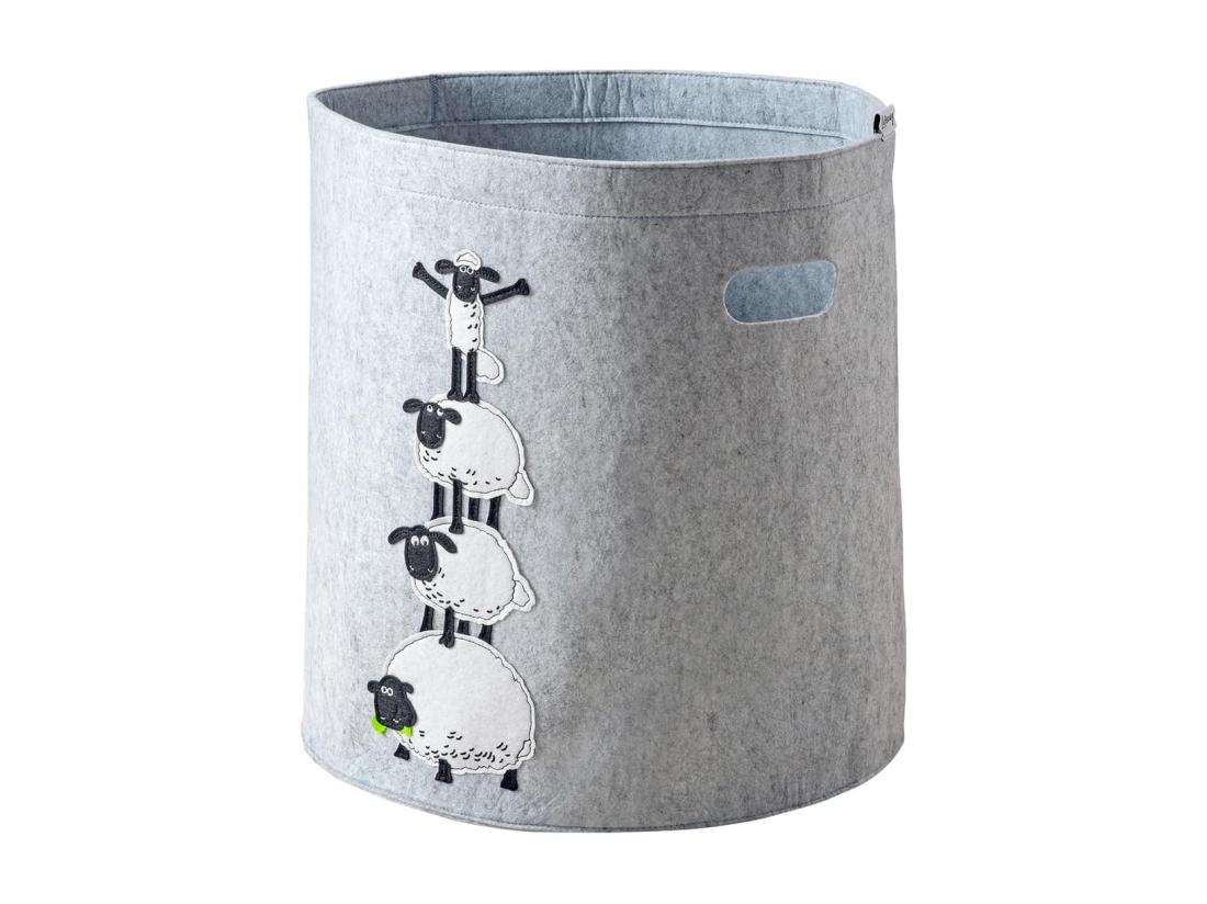 vente unique Panier à linge sale gris en feutre motif 4 moutons Lifeney Shaun le mouton
