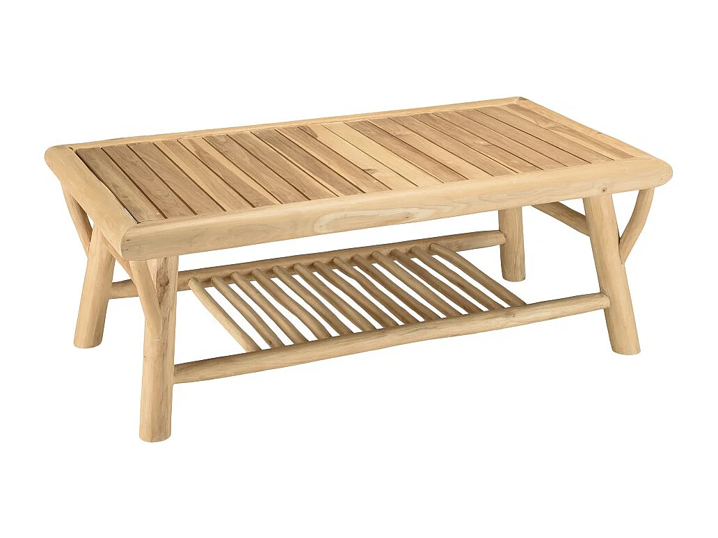 WILL - Table basse rect. en branches de bois de teck double plateau