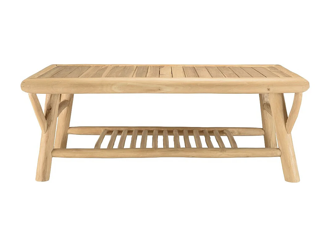 WILL - Table basse rect. en branches de bois de teck double plateau