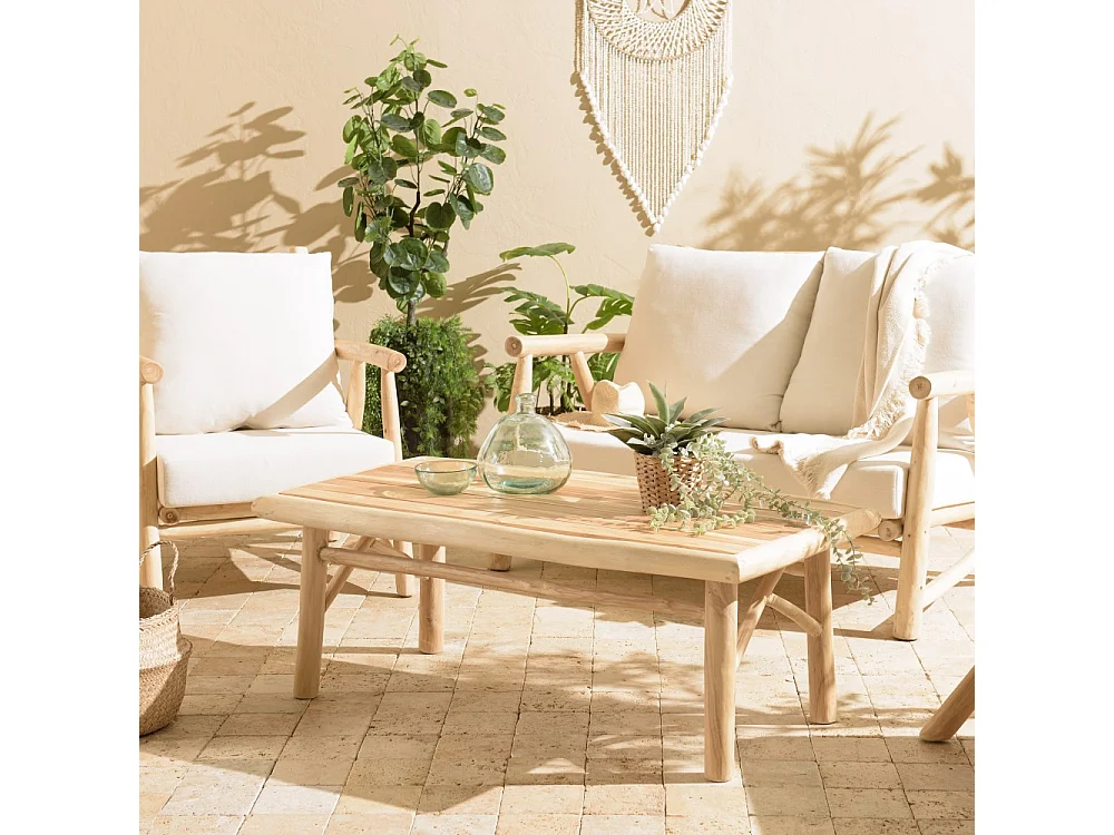 WILL - Table basse rectangulaire en branches de bois teck naturel