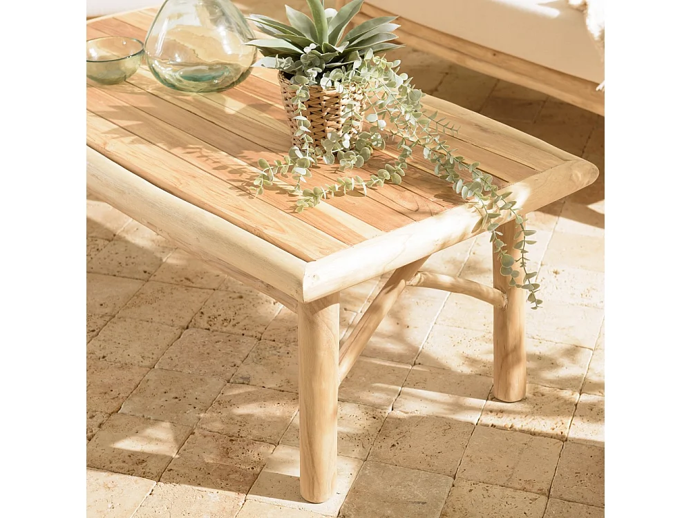 WILL - Table basse rectangulaire en branches de bois teck naturel