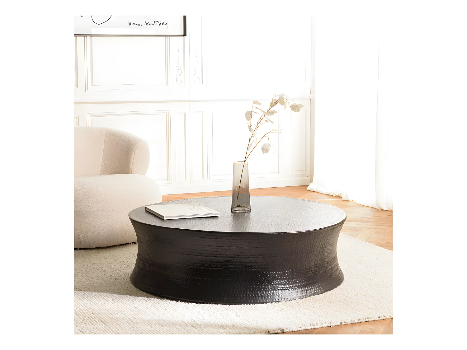 JONAS - Table basse ronde 117x117cm en aluminium noir