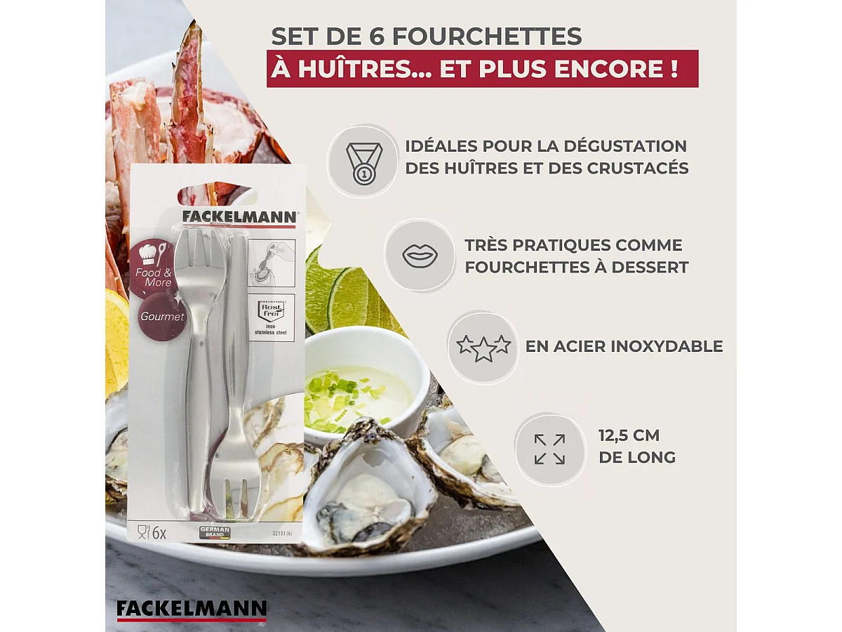 Lot de 6 fourchettes à huîtres 12,5 cm Fackelmann