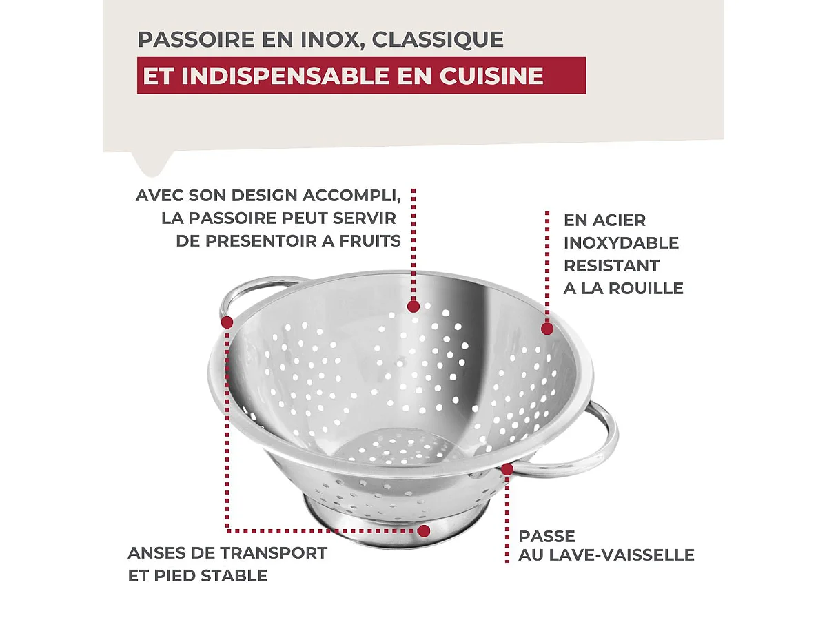 Passoire inox 24 cm avec anses Fackelmann