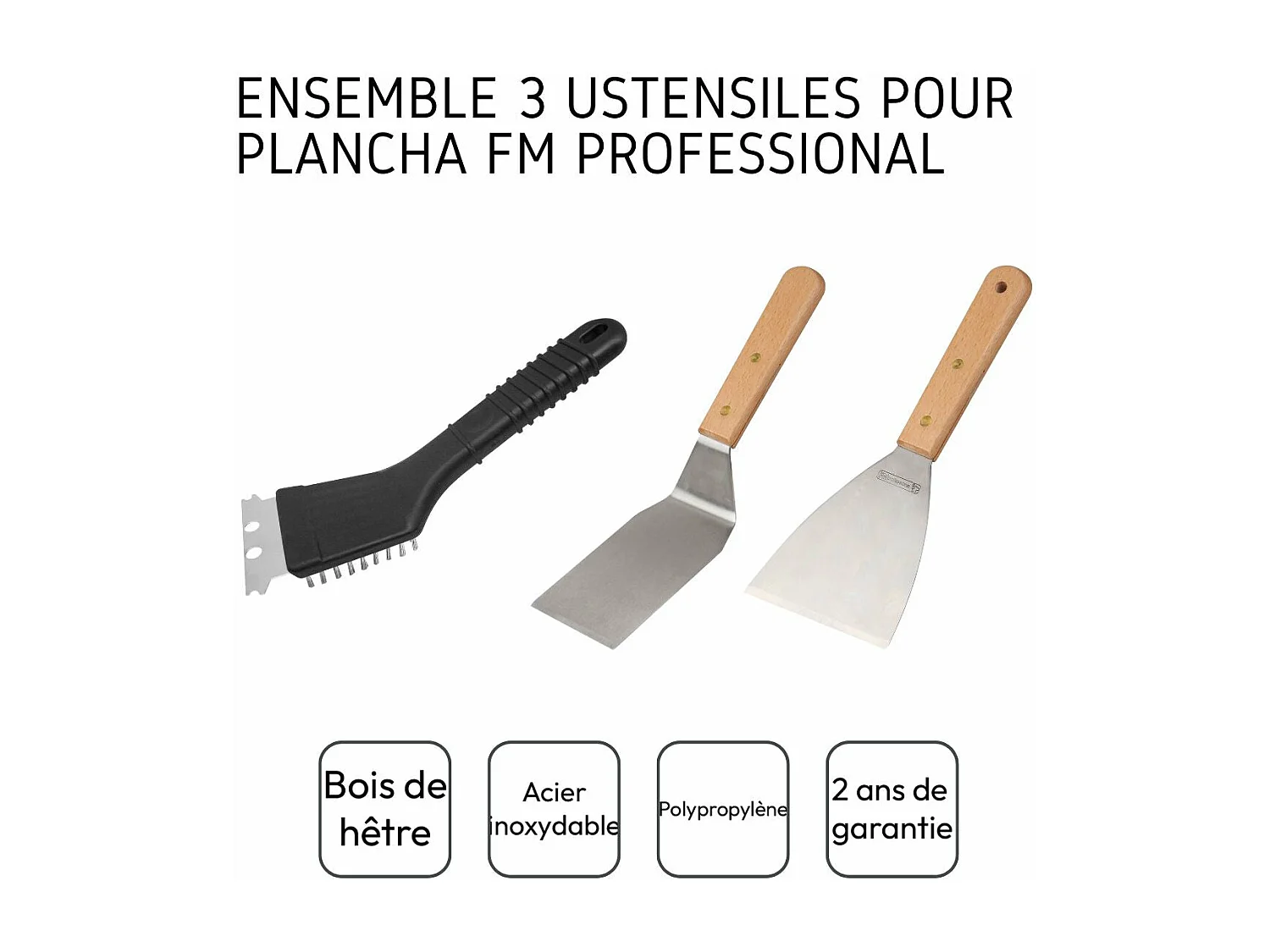 Ensemble 3 ustensiles professionnels pour plancha FM Professional