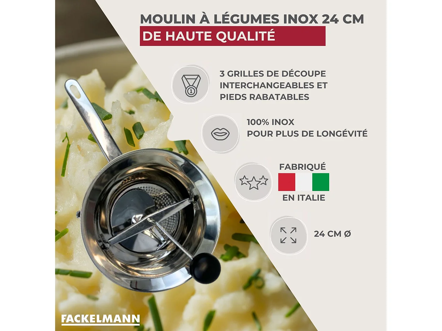 Moulin à légumes inox 24 cm Fackelmann Handmade Tradition