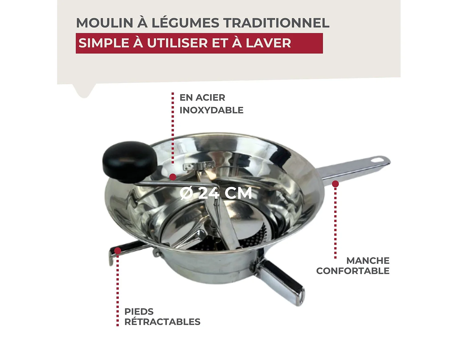 Moulin à légumes inox 24 cm Fackelmann Handmade Tradition