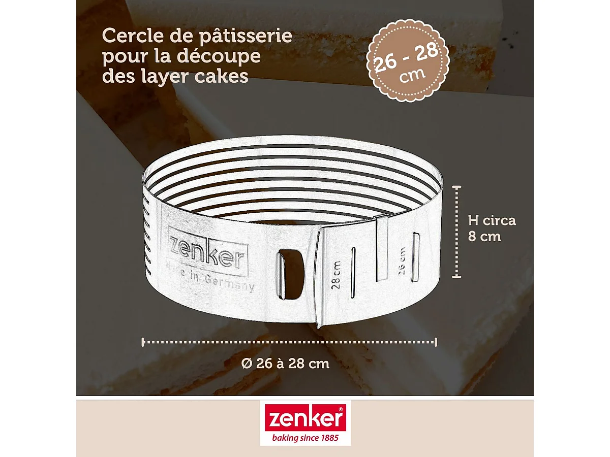 Cercle à pâtisserie pour trancher les gâteaux en étages 26 à 28 cm Zenker Smart Pastry