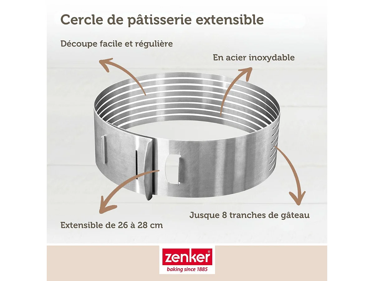Cercle à pâtisserie pour trancher les gâteaux en étages 26 à 28 cm Zenker Smart Pastry