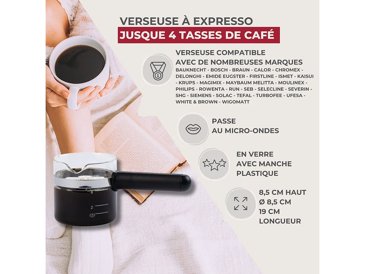 Verseuse à expresso micro-ondable 4 tasses compatible avec de nombreuses marques Fackelmann