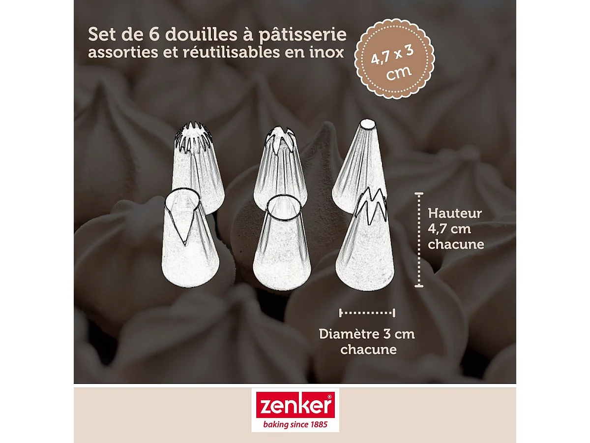 Lot de 6 douilles à pâtisserie en inox grand modèle Zenker Smart Pastry