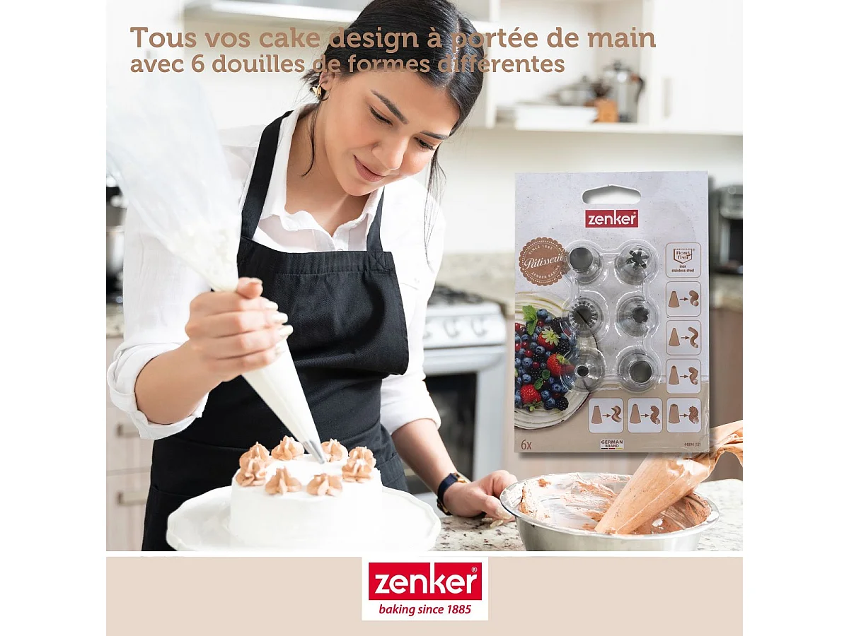 Lot de 6 douilles à pâtisserie en inox grand modèle Zenker Smart Pastry