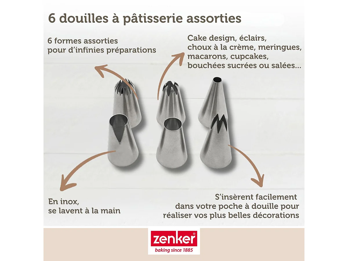 Lot de 6 douilles à pâtisserie en inox grand modèle Zenker Smart Pastry