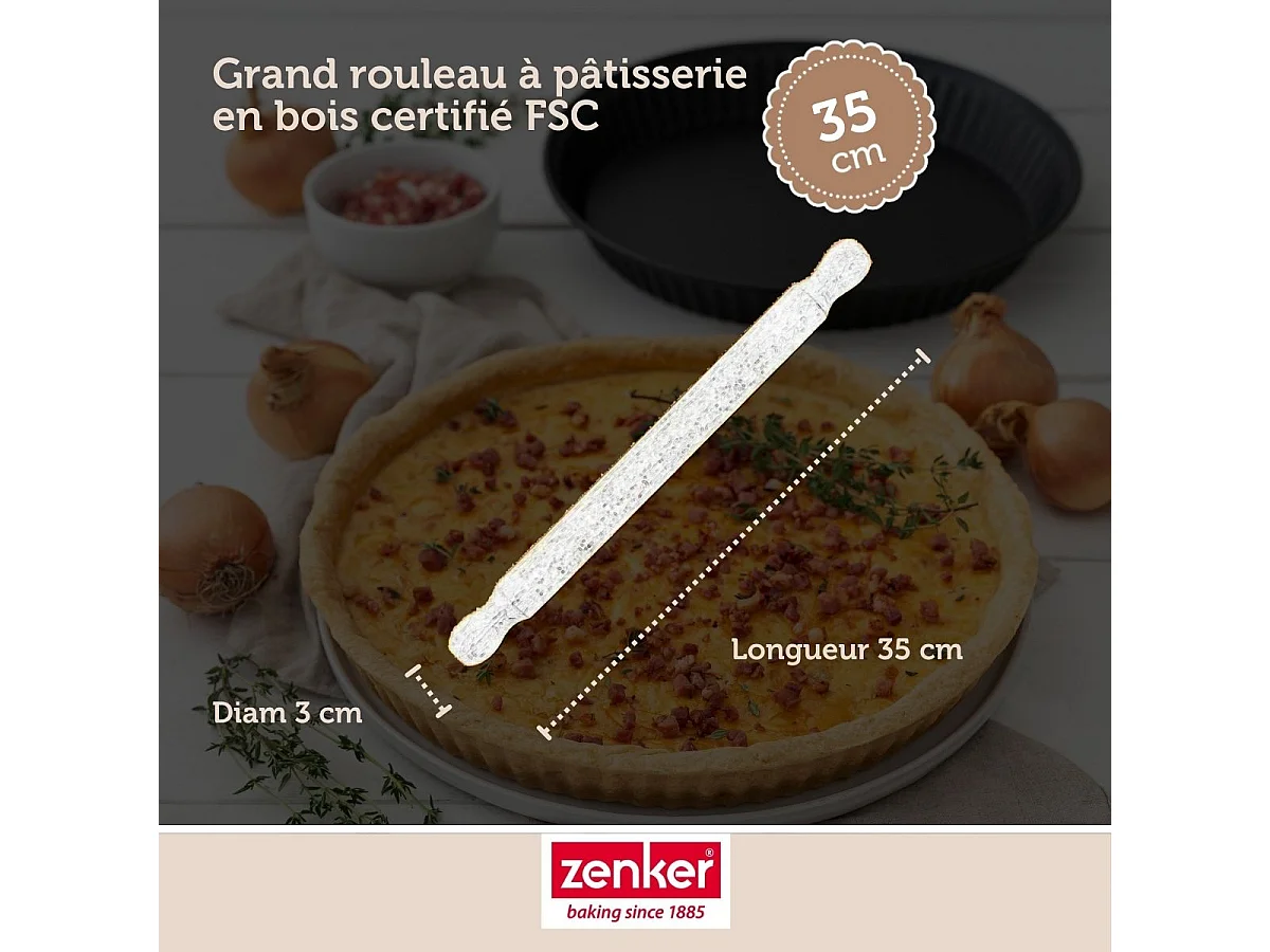 Rouleau à pâtisserie en bois certifié FSC 35 cm Zenker Smart Pastry