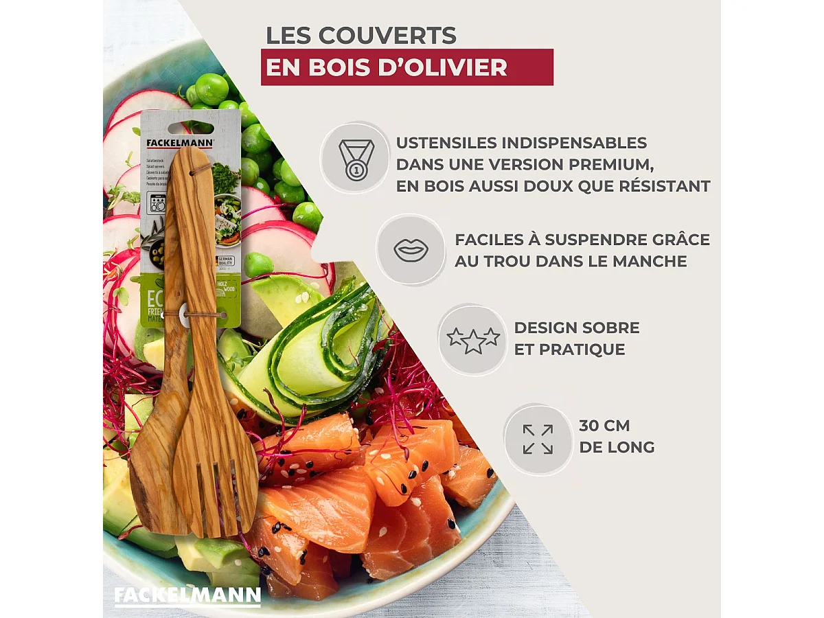 Couverts à salade Fackelmann Édition Bois d'olivier