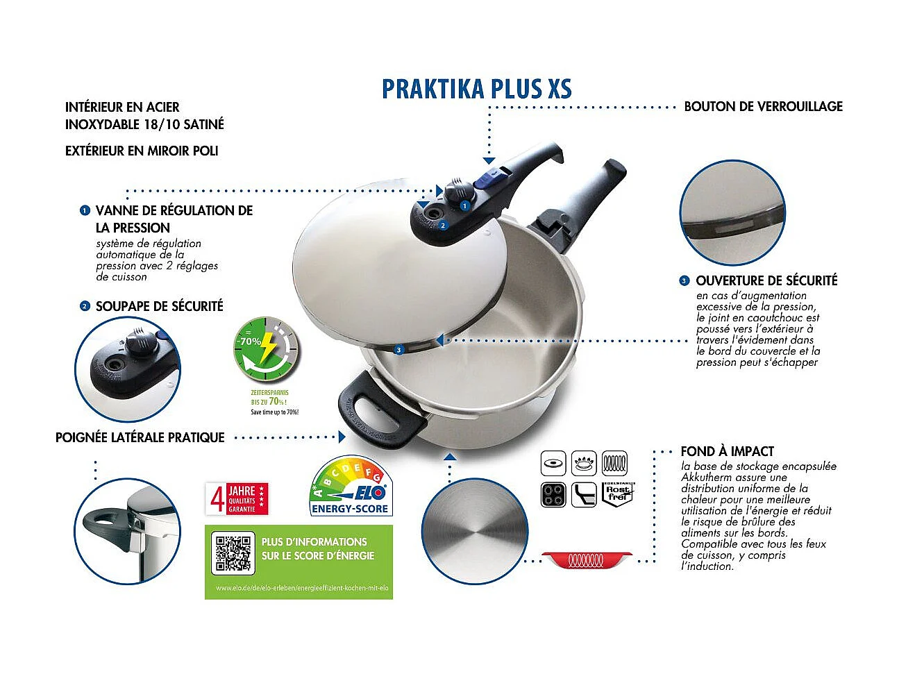 Autocuiseur 18 cm d'une capacité de 2,7 litres Elo Praktika