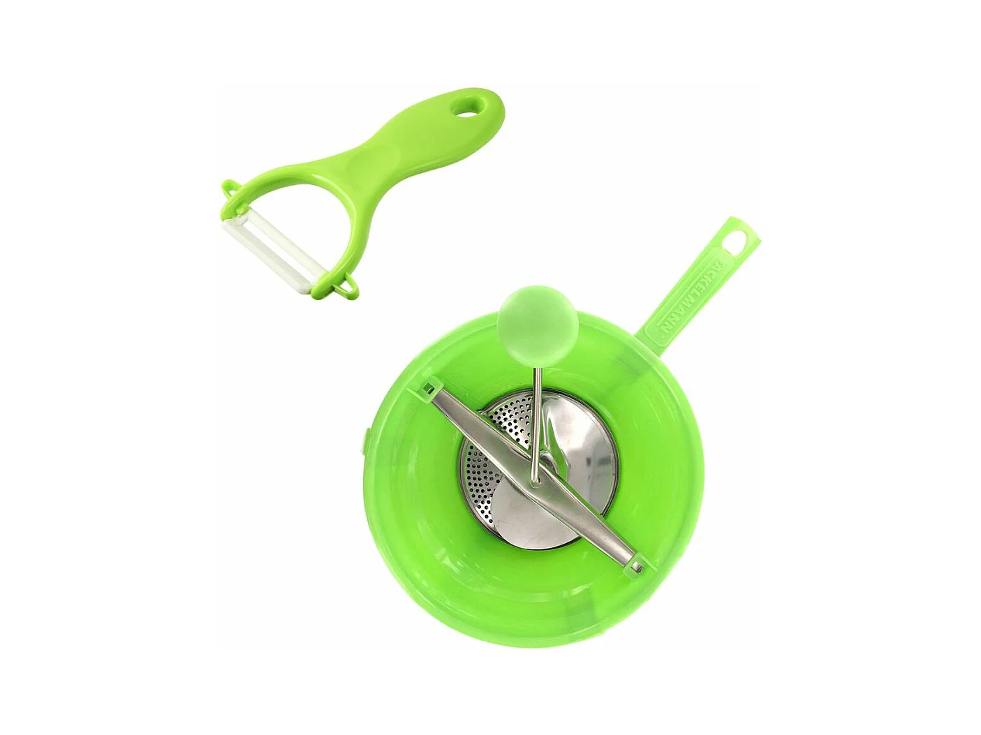 Ensemble de 2 ustensiles spécial purée avec éplucheur et moulin à légumes Fackelmann