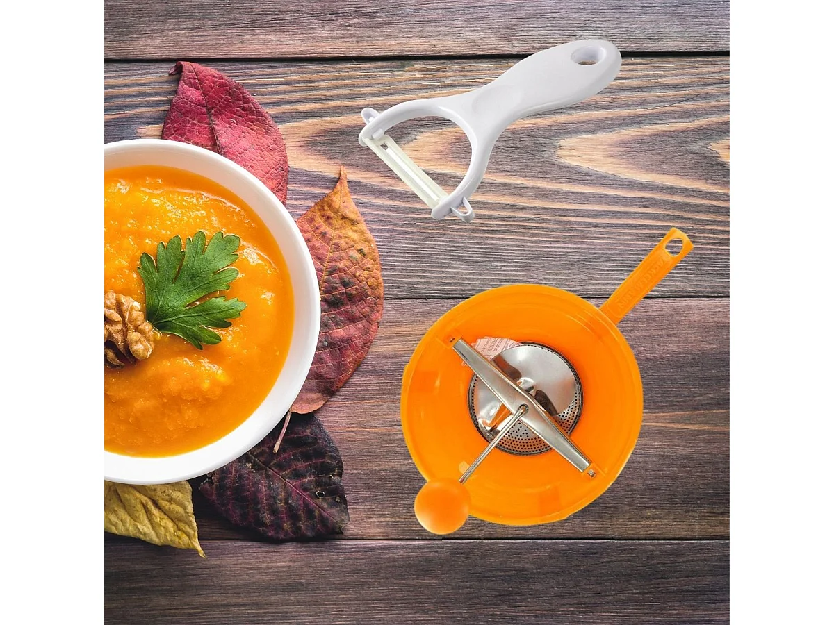 Ensemble de 2 ustensiles spécial purée avec éplucheur et moulin à légumes Fackelmann