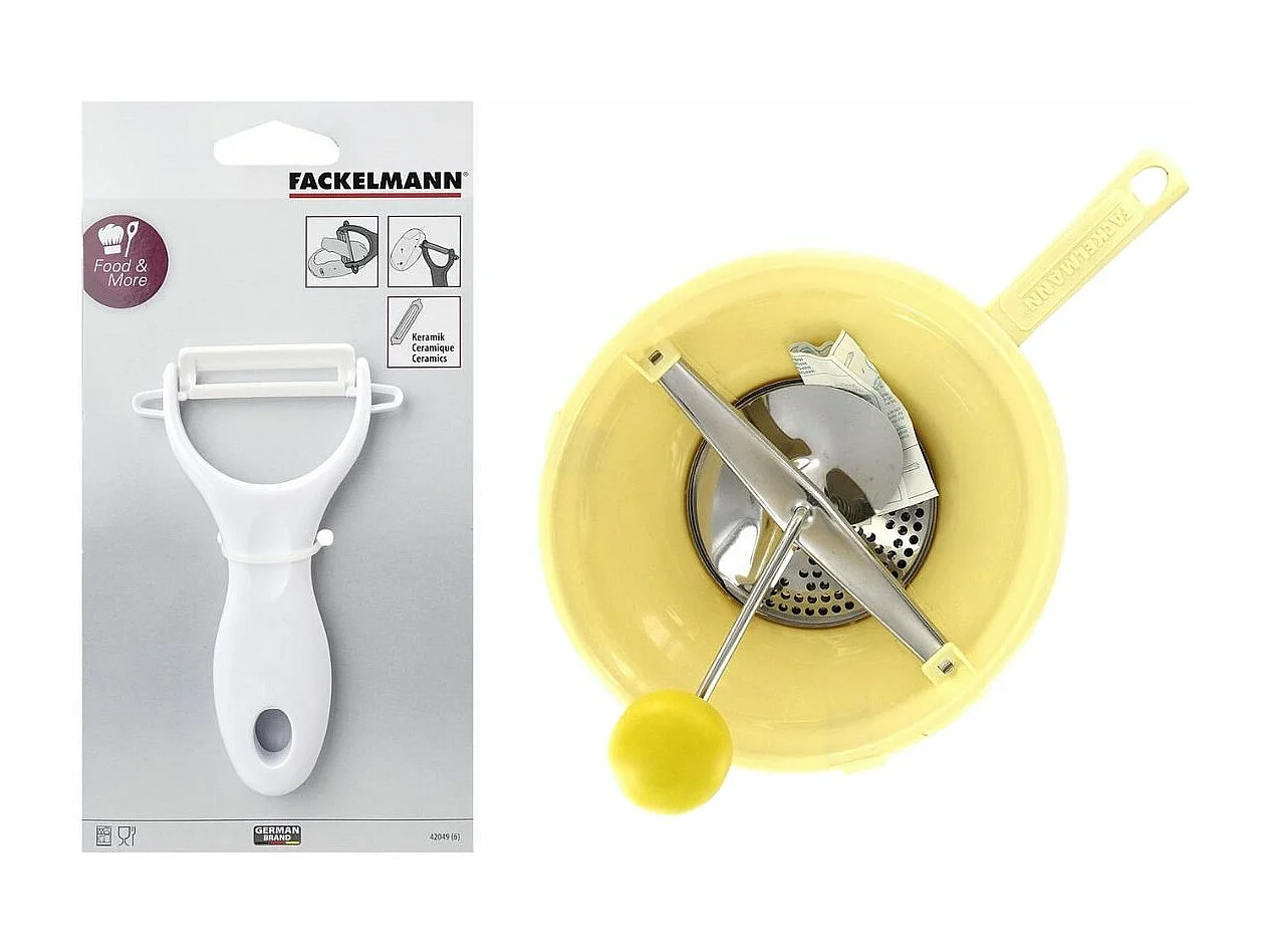 Ensemble de 2 ustensiles spécial purée avec éplucheur et moulin à légumes Fackelmann