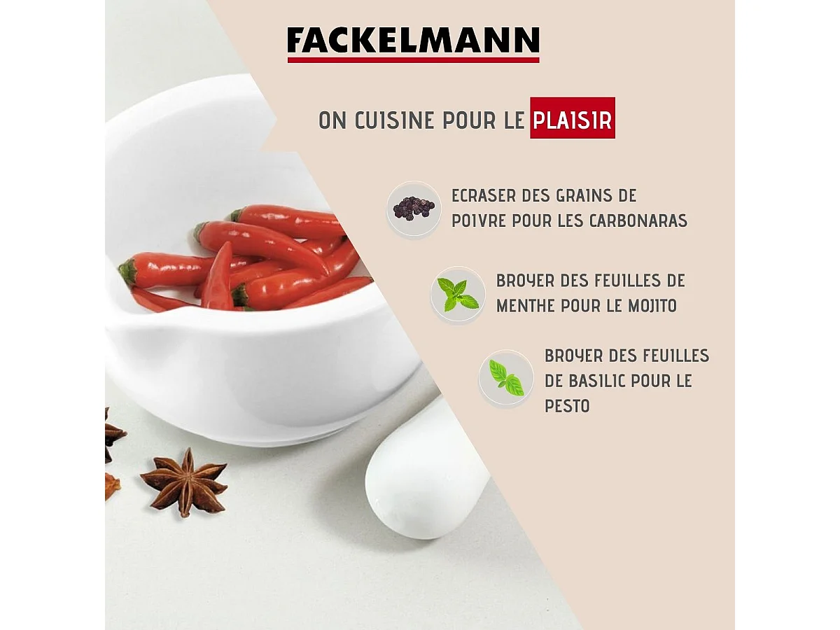Mortier de cuisine avec pilon en porcelaine Fackelmann Basic