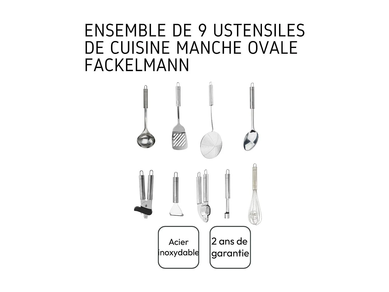 Ensemble de 9 ustensiles de cuisine inox Fackelmann Ovale