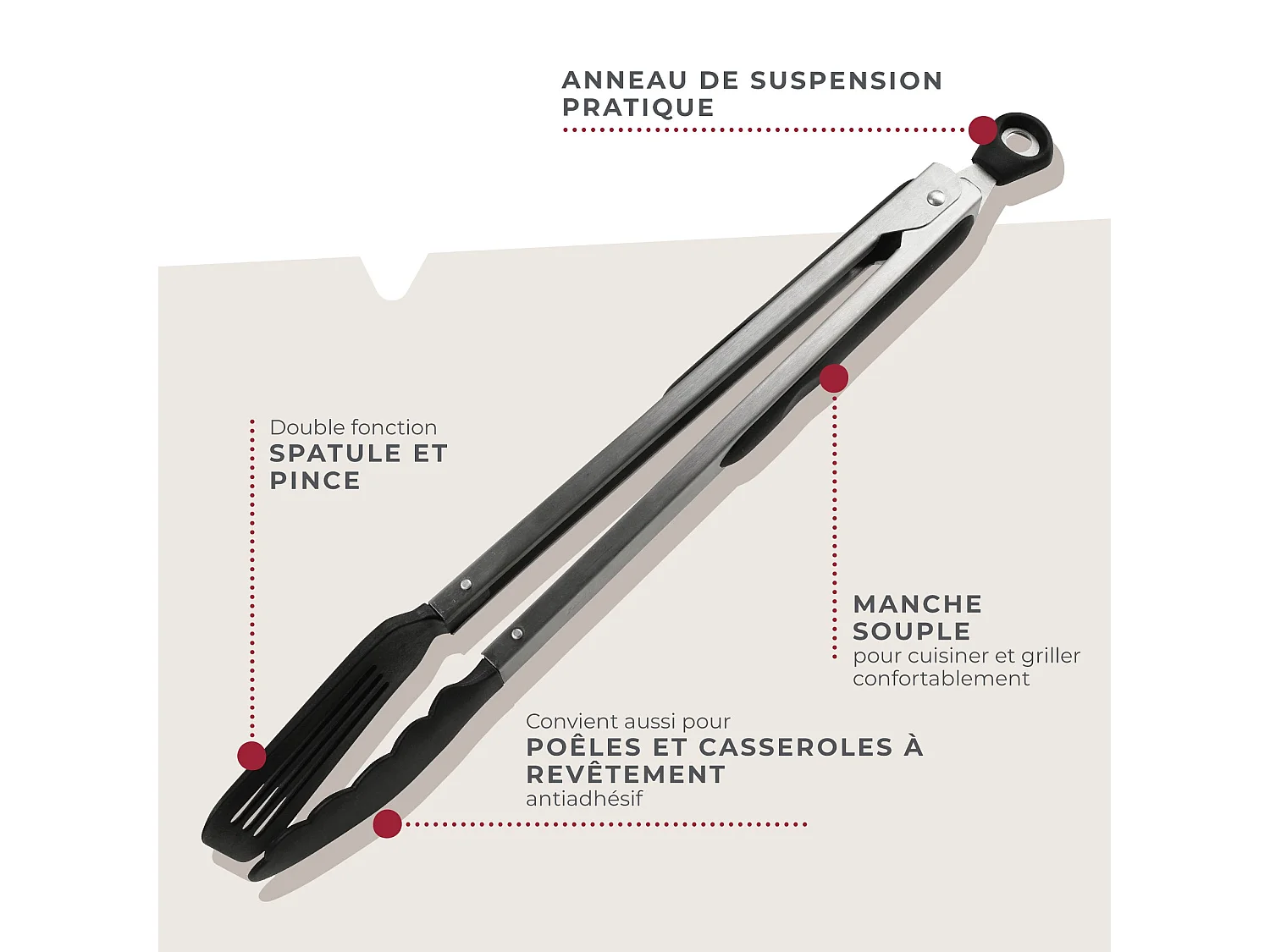 Pince de cuisine double embout 35 cm Fackelmann Penderie