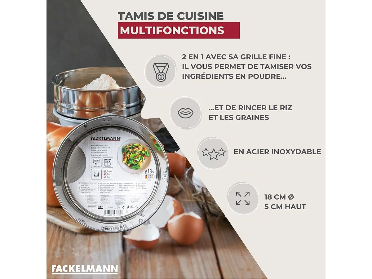 Tamis de cuisine inox extra fin 18 cm de diamètre Fackelmann Basic