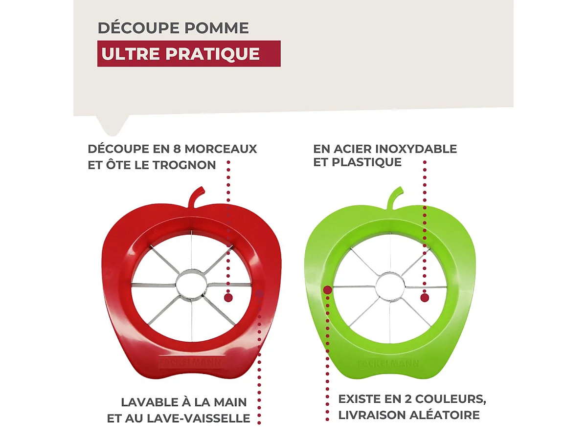 Coupe pomme en 8 morceaux couleur aléatoire Fackelmann Colors Edition