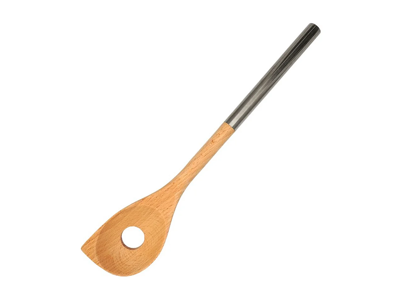 Cuillère en bois biseautée avec un trou manche inox 34 cm Fackelmann Boissellerie