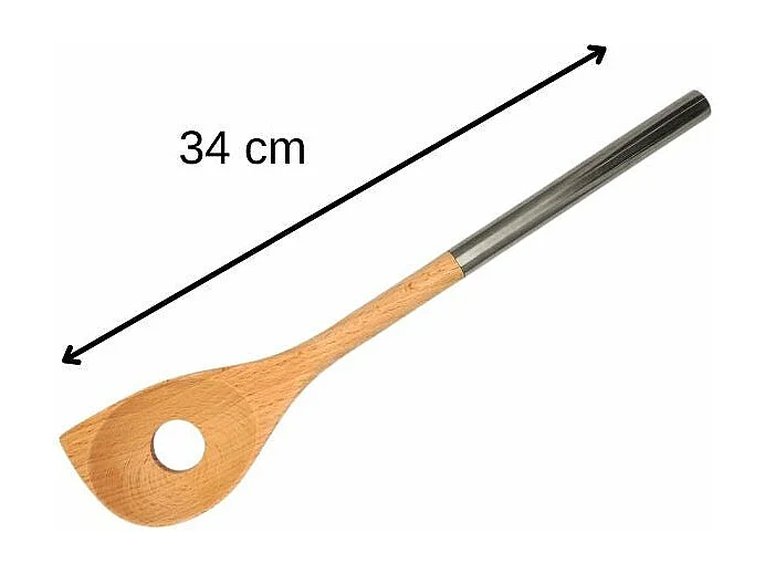 Cuillère en bois biseautée avec un trou manche inox 34 cm Fackelmann Boissellerie