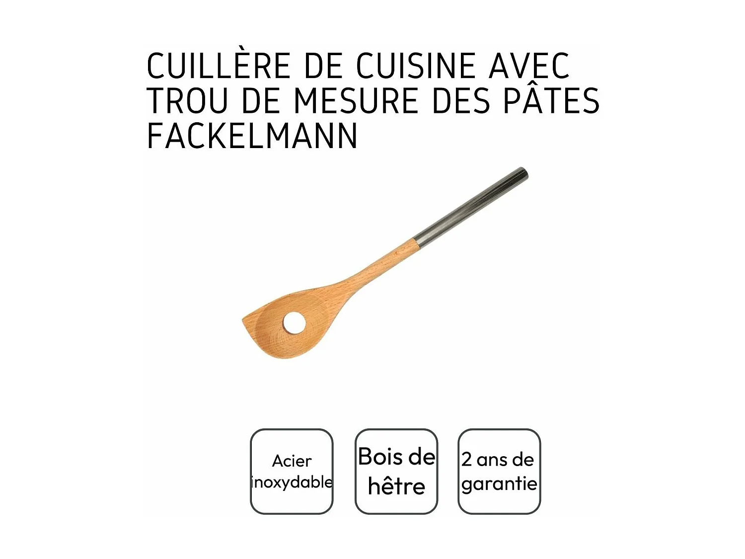 Cuillère en bois biseautée avec un trou manche inox 34 cm Fackelmann Boissellerie