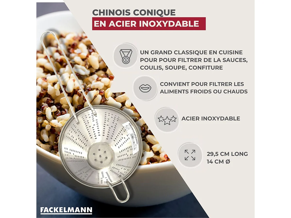 Chinois conique 14 cm de diamètre en inox Fackelmann